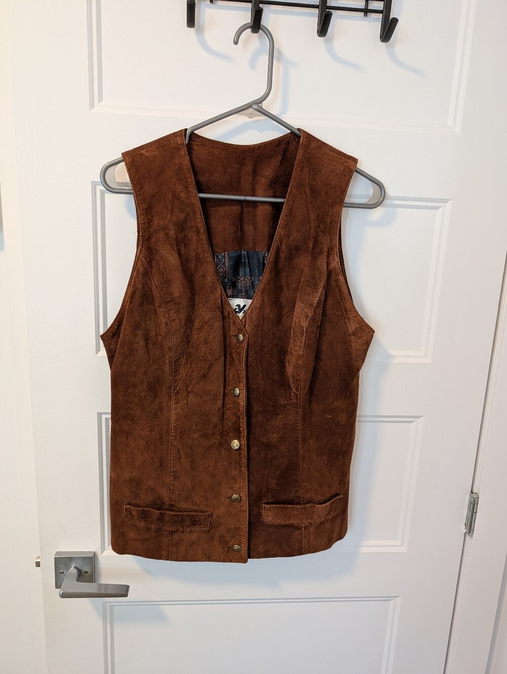 Vintage Brown Suede Button-Front Vest Sz L
